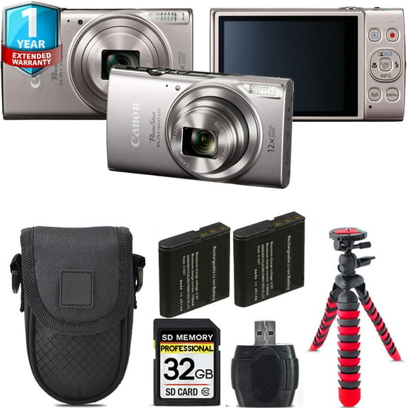 Canon PowerShot ELPH 360 Camera (Silver)  + 1 Yr Warranty +Tripod + Case -32GB Kit