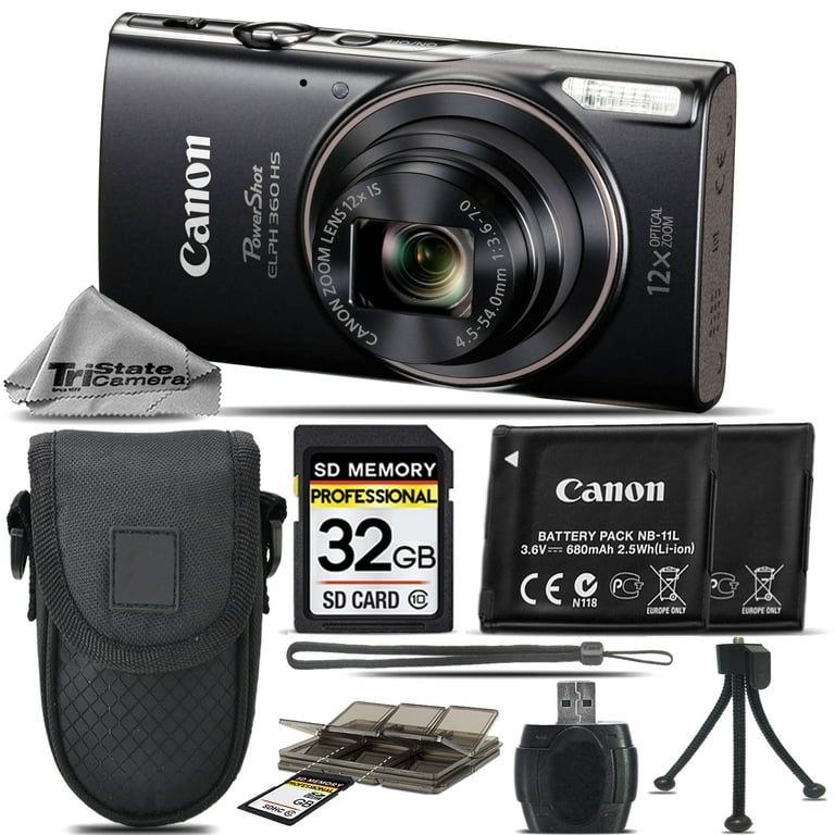 Canon PowerShot ELPH 360 HS Digital Camera (Black) with 32GB SDHC