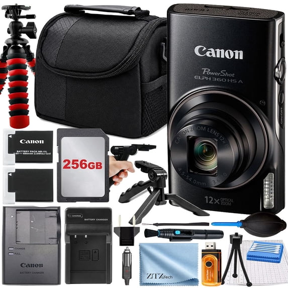 Canon PowerShot ELPH 360 HS A Digital Camera (Black) Large 256GB (International Version)