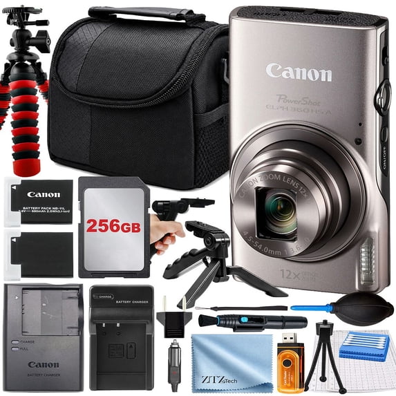 Canon PowerShot ELPH 360 HS A Digital Camera (Silver) Large 256GB (International Version)