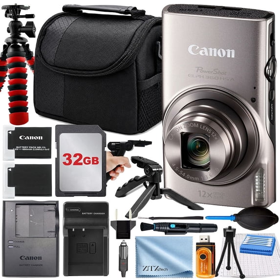 Canon PowerShot ELPH 360 HS A Digital Camera (Silver) Large 32GB (International Version)
