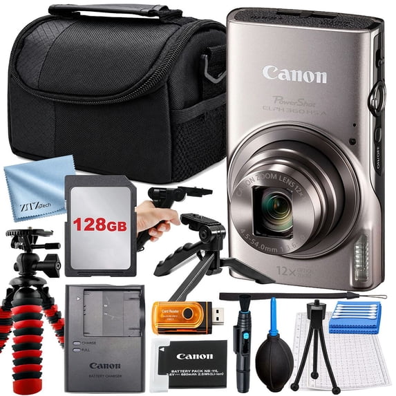 Canon PowerShot ELPH 360 HS A Digital Camera (Silver) Medium 128GB (International Version)