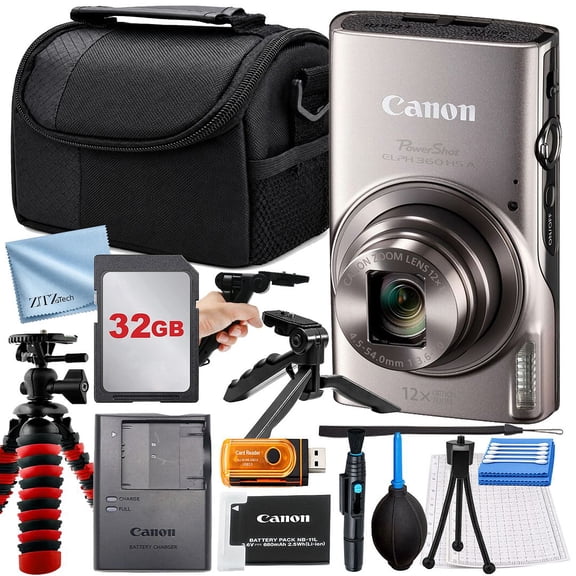 Canon PowerShot ELPH 360 HS A Digital Camera (Silver) Medium 32GB (International Version)