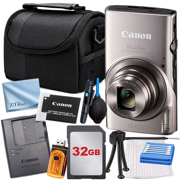 Canon PowerShot ELPH 360 HS A Digital Camera (Silver) Small 32GB (International Version)