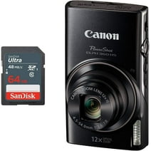 Canon PowerShot ELPH 360 HS Digital Camera + 64GB SD Memory Card (Black) Open Box