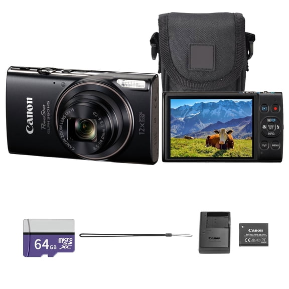Canon PowerShot ELPH 360 HS A Digital Camera (Black) | 20.2MP CMOS Sensor, 12x Optical Zoom & Built-In Wi-Fi | Compact Point-and-Shoot for Travel, Family & Everyday Photography (7280C001) + 64GB Card