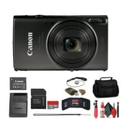 Canon PowerShot ELPH 360 HS Digital Camera 12x Zoom Black Bundle 64GB Kit International Model