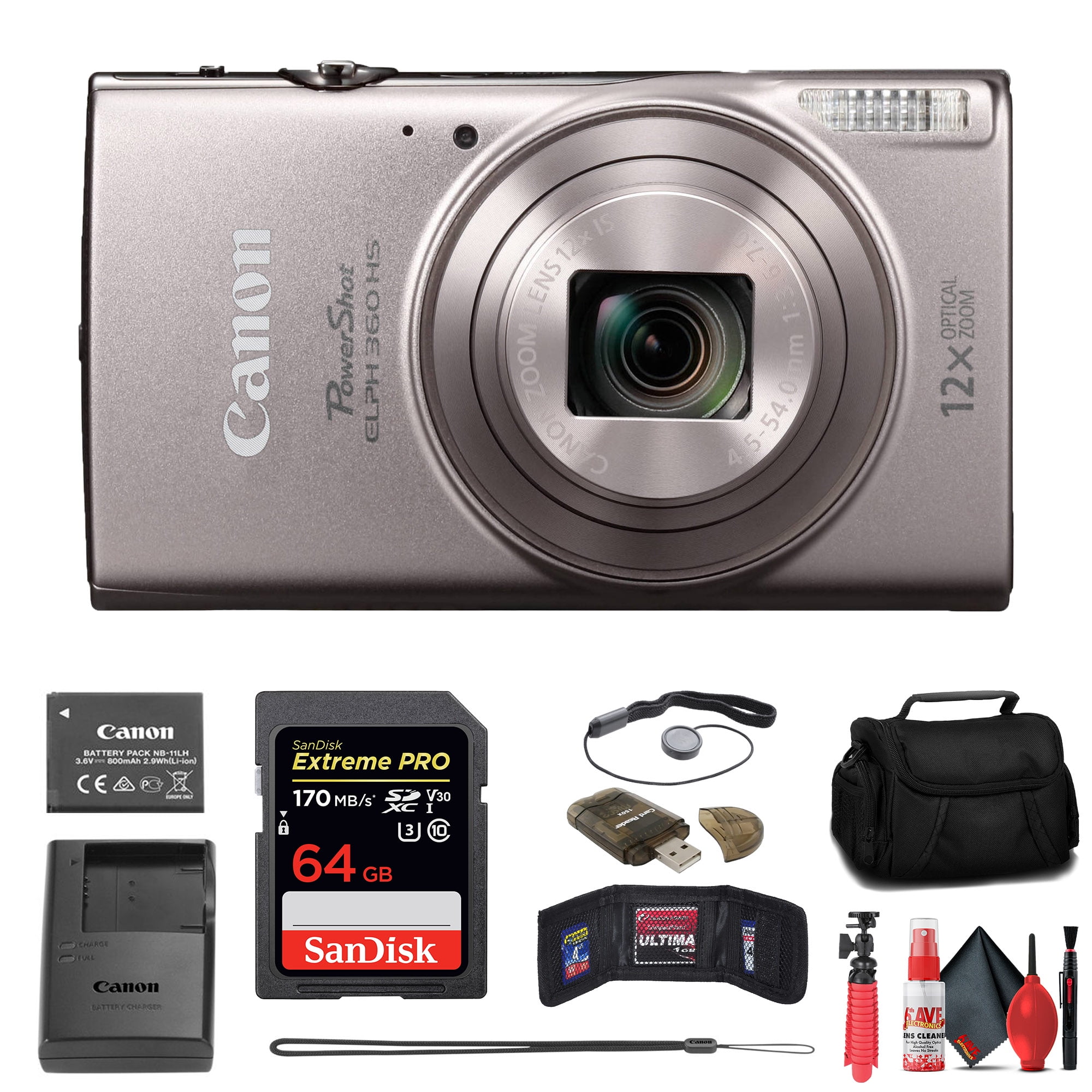 Canon PowerShot ELPH 360 HS Digital Camera (Silver) (1078C001) +