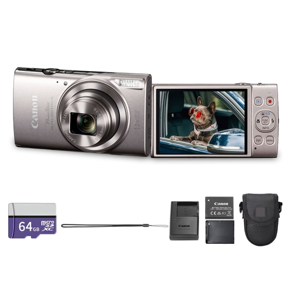 Canon PowerShot ELPH 360 HS A Digital Camera (Silver) | 20.2MP CMOS Sensor, 12x Optical Zoom & Built-In Wi-Fi | Compact Point-and-Shoot for Travel & Everyday Photography + 64GB Card + Bag + More