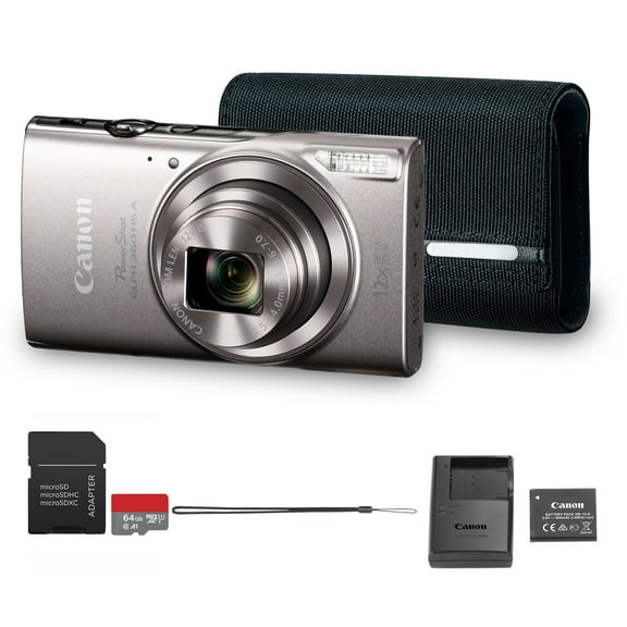 Canon PowerShot ELPH 360 HS A Digital Camera (Silver) | 20.2MP CMOS Sensor, 12x Optical Zoom & Built-In Wi-Fi | Compact Point-and-Shoot for Travel, Family & Everyday Photography (7283C001)+64GB Card