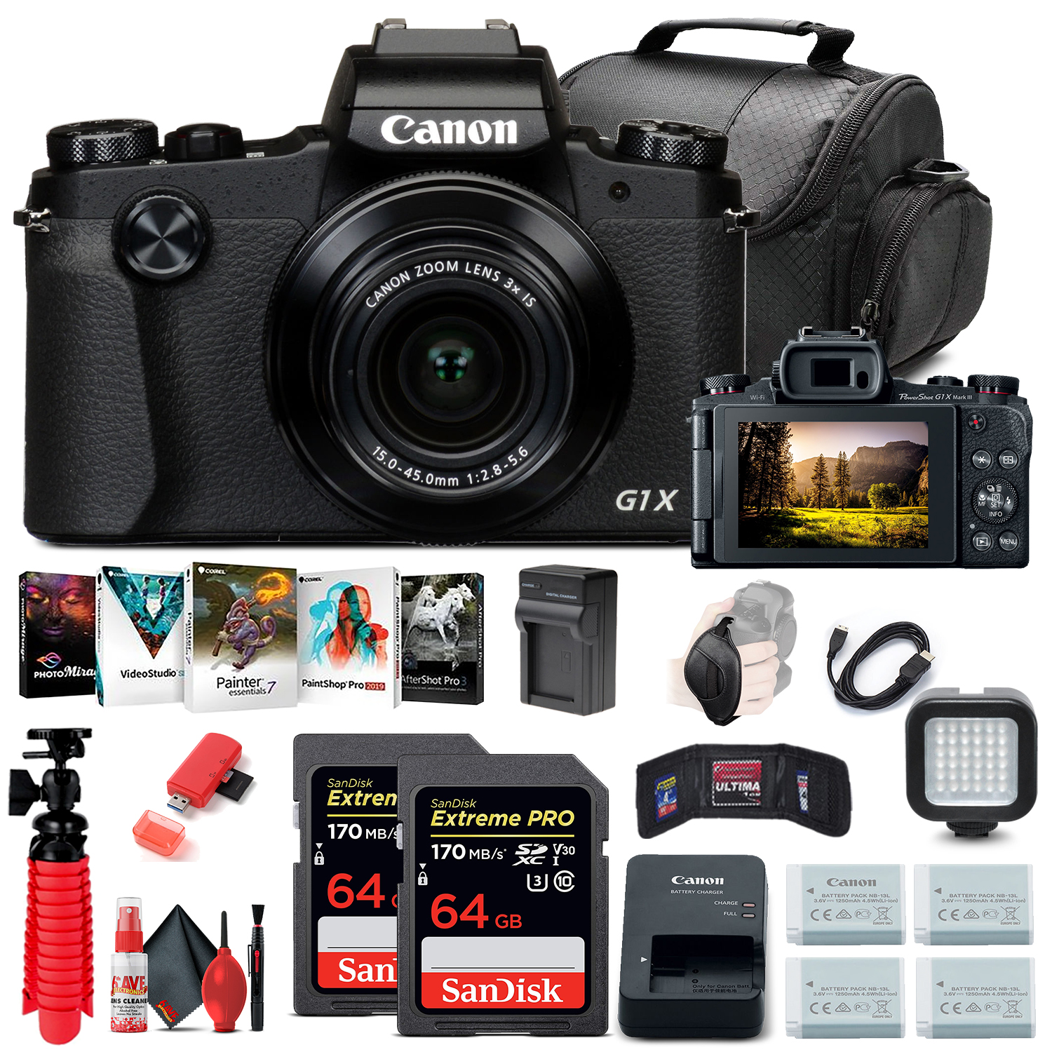 Canon PowerShot G1 X Mark III Digital Camera (2208C001) + 2 x 64GB Cards + More - image 1 of 8