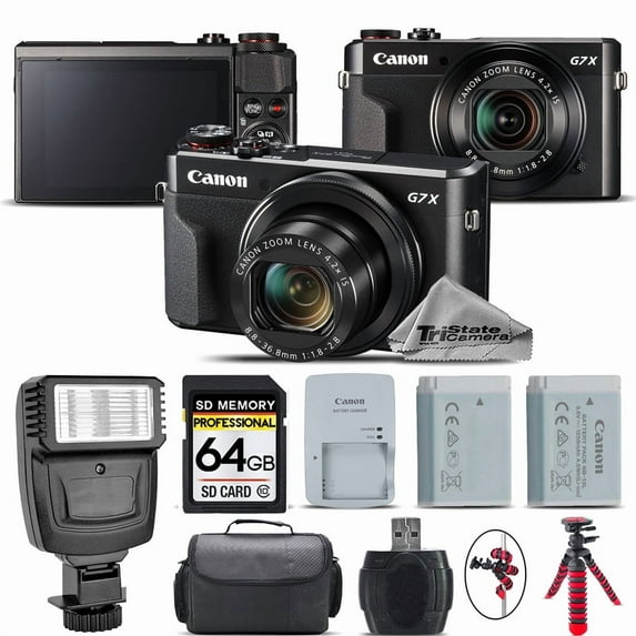Canon PowerShot G7 X II 20.1MP WiFi NFC Camera + EXT BAT + Flash - 64GB Kit (International Version)