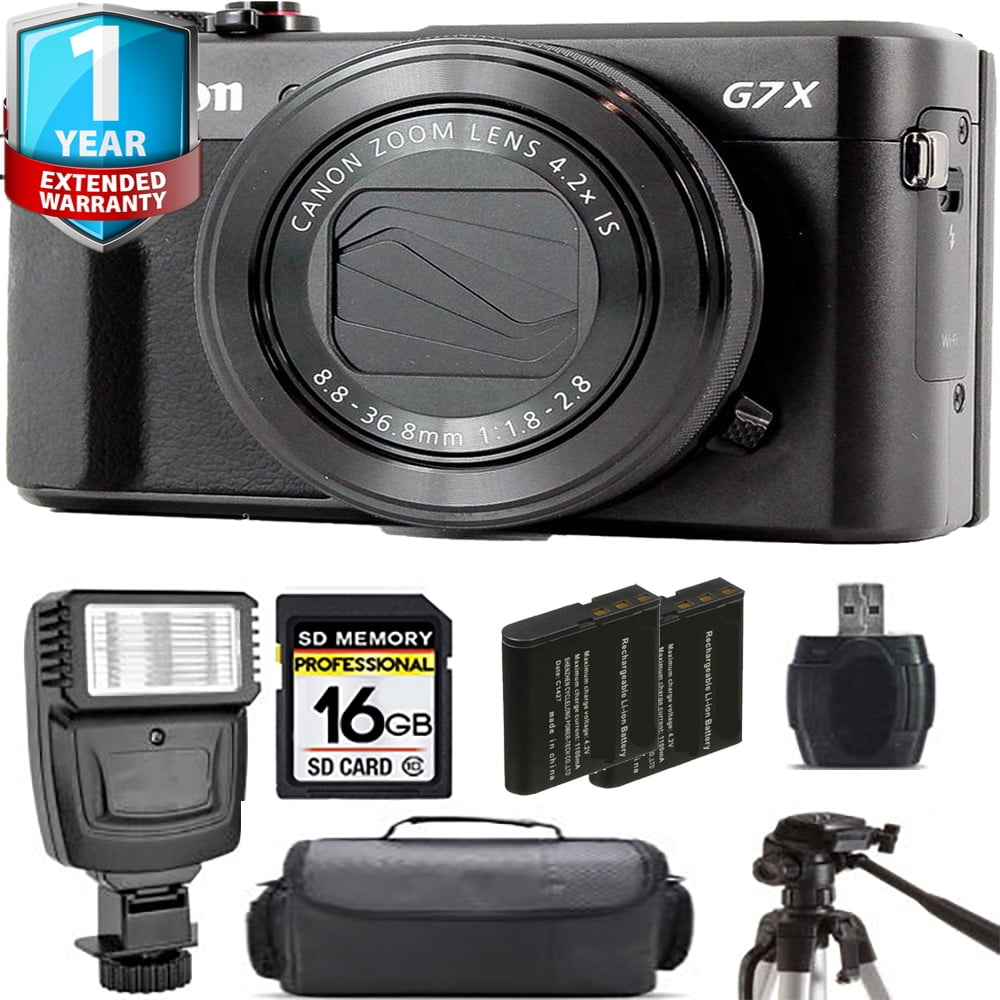 Canon PowerShot G7 X Mark II Camera + Extra Battery + Flash+ 1 Yr ...