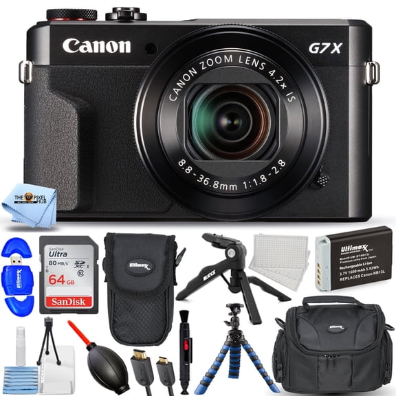 Canon PowerShot G7 X Mark II Digital Camera International Model + EXT BATT + 64GB + Tripod Bundle