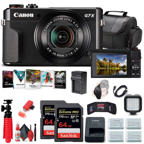Canon PowerShot G7 X Mark II Digital Camera with 2 x 64GB Cards & 3 Batteries (International Version)