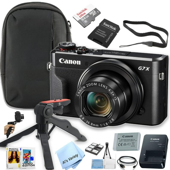 Canon PowerShot G7 X Mark II Digital Zoom 4x 20.1 MP Digital Camera Bundle with 64GB Ultra Memory, Case, Grip, Software Pack, Black