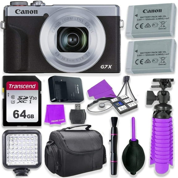 Canon PowerShot G7 X Mark III Camera w/ 1 Inch Sensor & 4k Video - Wi-Fi & Bluetooth Enabled (Silver) & LED Video Light, 64GB Transcend Memory Card, Extra Battery + Commander Optics Accessory Bundle