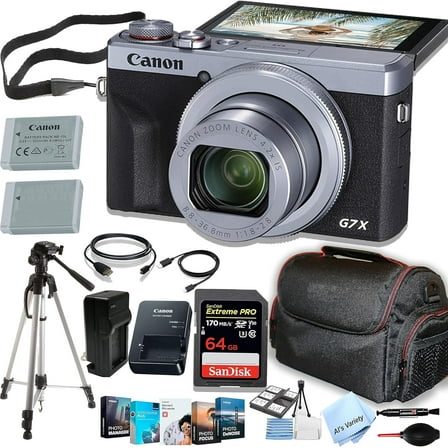 Canon PowerShot G7 X Mark III Digital Camera, 20.2 MP, Silver, with Case, Tripod, Memory and More