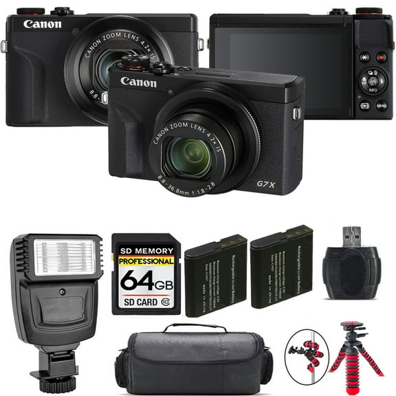 Canon PowerShot G7 X Mark III Digital Camera (Black) + 1 Yr Warranty + Flash - 64GB Kit (International Version)