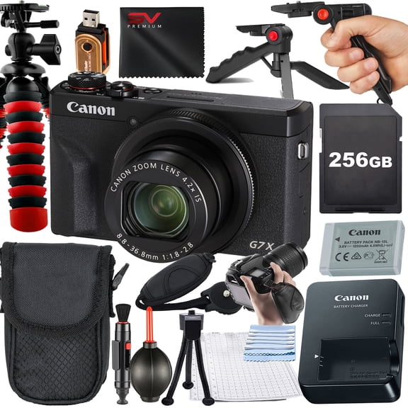 Canon PowerShot G7 X Mark III Digital Camera (Black) with SanDisk 256GB Memory Card + Case + Tripod + SV Premium Accessory Bundle (International Version)