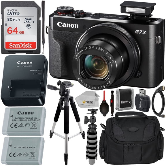 Canon PowerShot G7 X Mark III Digital Camera (Black) (International Model) W/  Essential Bundle - Includes: SanDisk Ultra 64GB SDXC Memory Card, Extended Life Replacement Battery, Tripod, Case & More