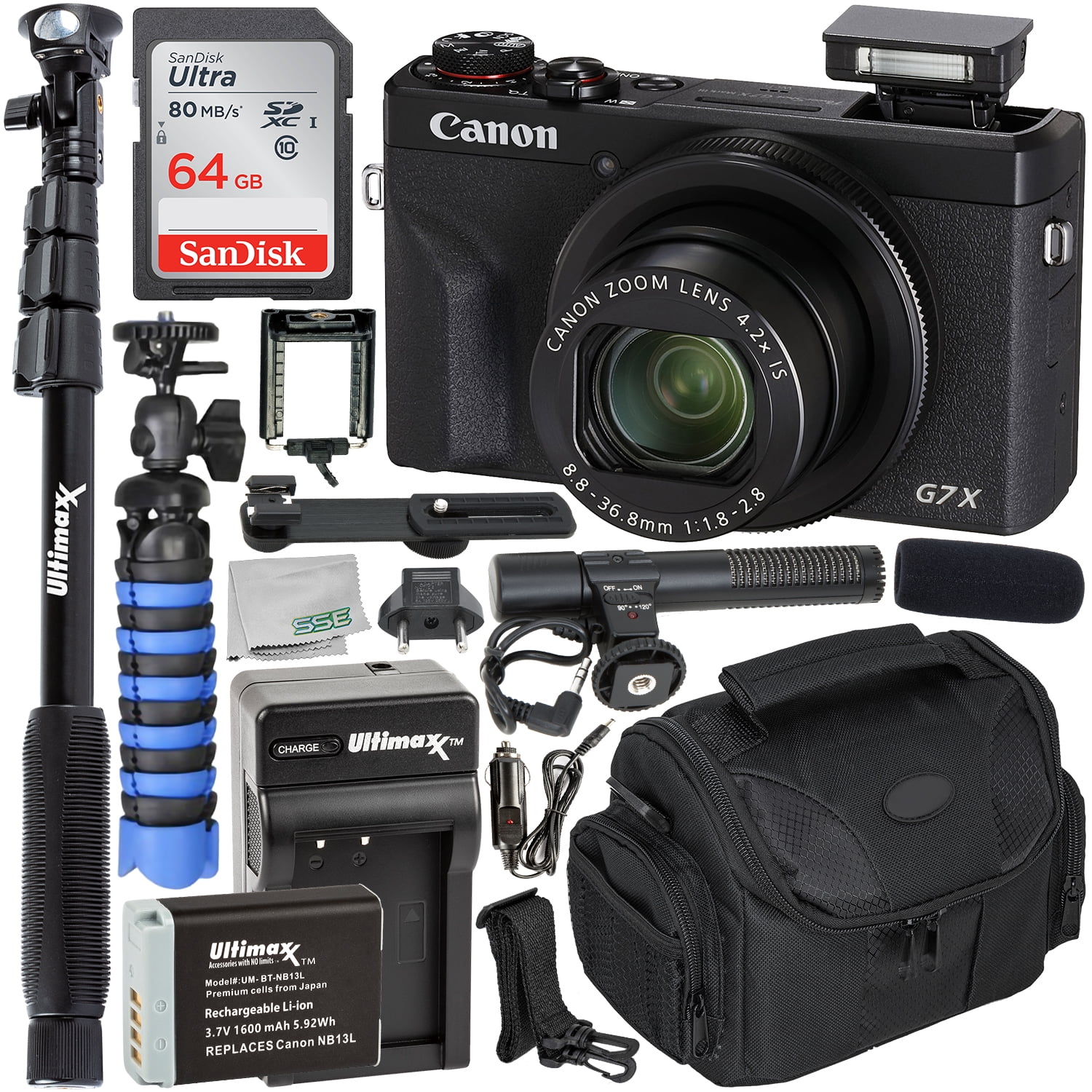  Canon PowerShot G7 X Mark II Digital Camera 20.1MP with 4.2X  Optical Zoom Full-HD Point and Shoot Kit Bundled with Complete Accessory  Bundle + 64GB + Monopod & More 