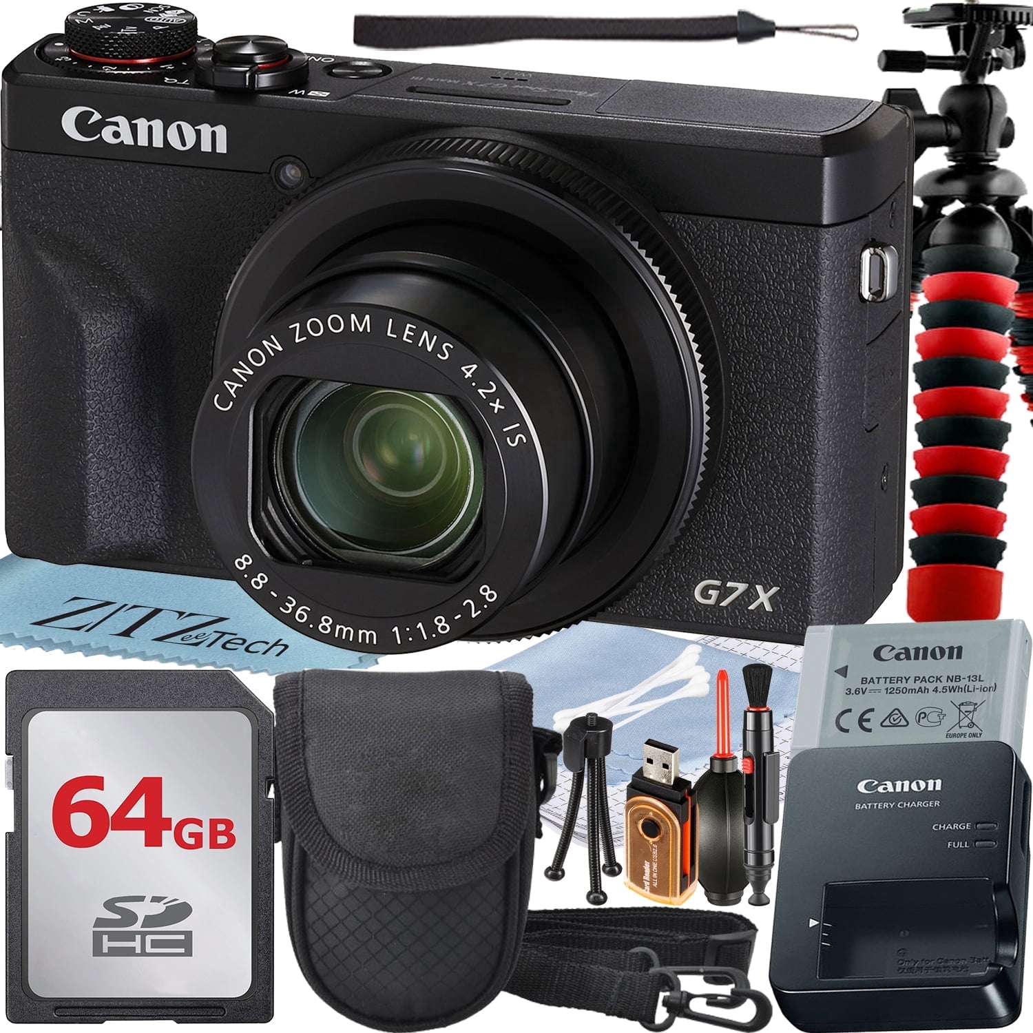 Canon PowerShot G7 X Mark III Digital Camera (Black) with 4.2x Optical Zoom Lens + SanDisk 64GB Memory Card + Case + ZeeTech Advanced Bundle (International Version)