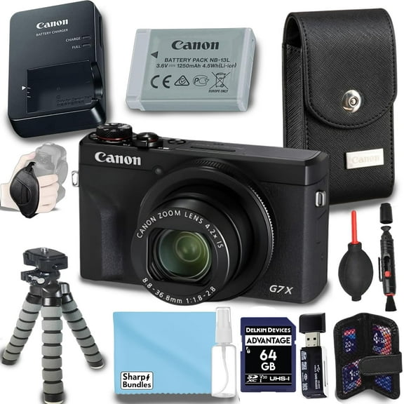 Canon PowerShot G7 X Mark III Digital Camera (Black) with 64GB SD Card, Card Reader, Mini Tripod, Battery, Charger, Case + Complete kit(USA MODEL)
