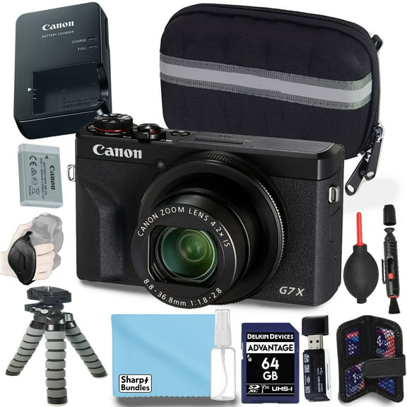 Canon PowerShot G7 X Mark III Digital Camera (Black) with 64GB SD Card, Card Reader, Mini Tripod, Battery, Charger, Case + Complete kit