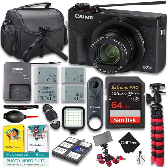 Canon PowerShot G7 X Mark III Digital Camera + Canon HG-100TBR Tripod Grip + Canon BR-E1 Wireless Remote Control + 64GB Memory + 3pc Extra Batteries + More (20pc Bundle) (International Version)