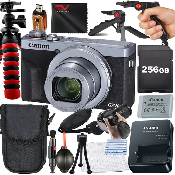 Canon PowerShot G7 X Mark III Digital Camera (Silver) with SanDisk 256GB Memory Card + Case + Tripod + SV Premium Accessory Bundle (International Version)