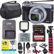 Canon PowerShot G7 X Mark III Digital Camera Silver + 64GB Memory + LED Light + Spider Tripod + PC Software + Cleaning Kit + More 14pc Bundle International Version