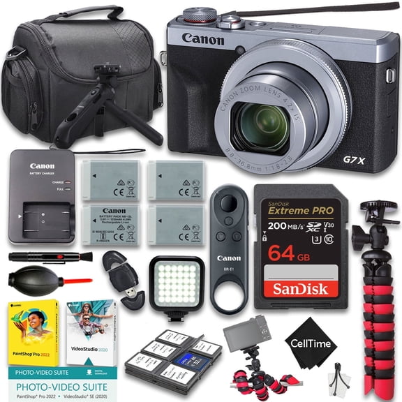 Canon PowerShot G7 X Mark III Digital Camera (Silver) + Canon BR-E1 Wireless Remote Control + 64GB Memory + 3pc Extra Batteries + More (20pc Bundle) (International Version)