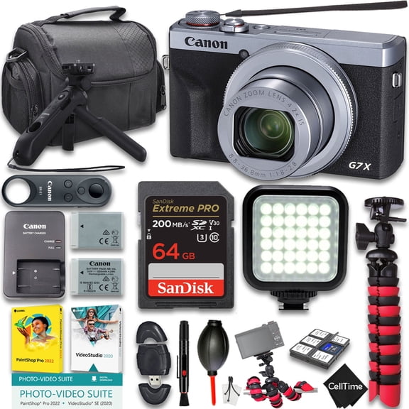 Canon PowerShot G7 X Mark III Digital Camera (Silver) + Canon HG-100TBR Tripod Grip + Canon BR-E1 Wireless Remote Control + 64GB Memory + Extra Battery + More (18pc Bundle) (International Version)