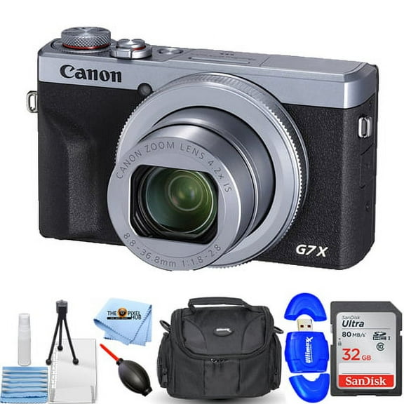 Canon PowerShot G7 X Mark III Digital Camera (Silver) - Essential Bundle Inlcudes: Sandisk Ultra 32GB SD, Memory Card Reader, Gadget Bag, Blower, Microfiber Cloth and Cleaning Kit