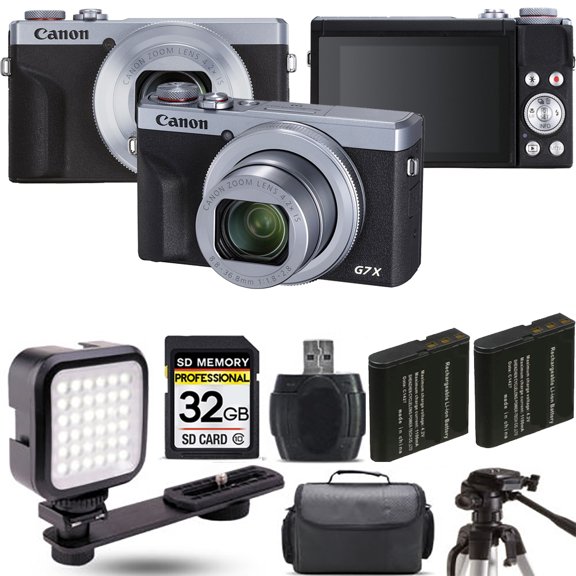 Canon PowerShot G7 X Mark III Digital Camera (Silver)+ Extra Battery + LED - 32GB Kit