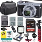 Canon PowerShot G7 X Mark III Digital Camera Silver + Led Light + 64GB Memory + 3pc Extra Batteries + Spider Tripod + Cleaning Kit + More 17pc Bundle International Version