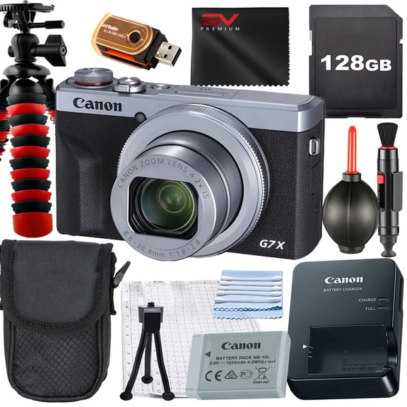 Canon PowerShot G7 X Mark III Digital Camera (Silver) with SanDisk 128GB Memory Card + Case + Tripod + SV Premium Accessory Bundle (International Version)