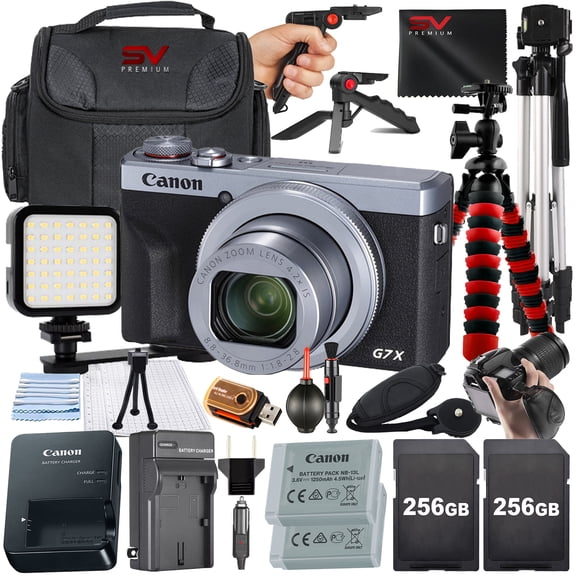 Canon PowerShot G7 X Mark III Digital Camera (Silver) with SanDisk 256GB Memory Card + Case + Tripod + SV Premium Accessory Bundle (International Version)