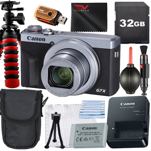Canon PowerShot G7 X Mark III Digital Camera (Silver) with SanDisk 32GB Memory Card + Case + Tripod + SV Premium Accessory Bundle (International Version)