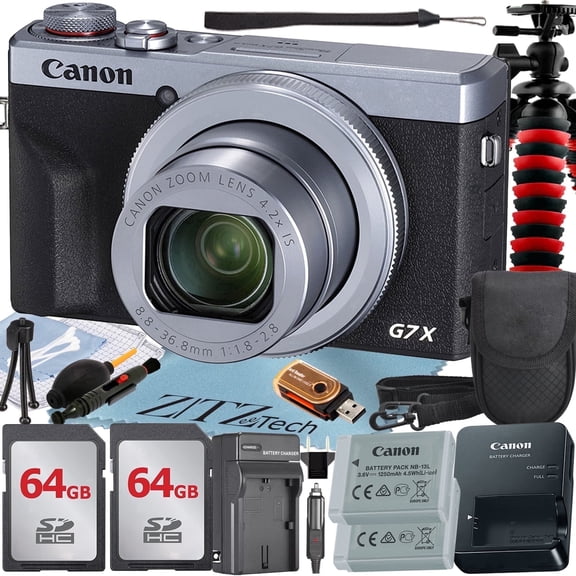 Canon PowerShot G7 X Mark III Digital Camera (Silver) with 2 Pieces 64GB Memory Card + Case + Tripod + ZeeTech Professional Bundle (International Version)