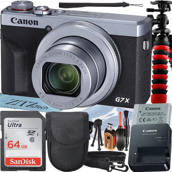 Canon PowerShot G7 X Mark III Digital Camera (Silver) with 4.2x Optical Zoom Lens + SanDisk 64GB Memory Card + Case + ZeeTech Advanced Bundle (International Model)