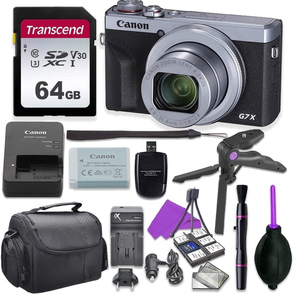 Canon PowerShot G7 x Mark III Silver Digital Camera Bundle with Grip, 64GB SD, Case - (International Version)