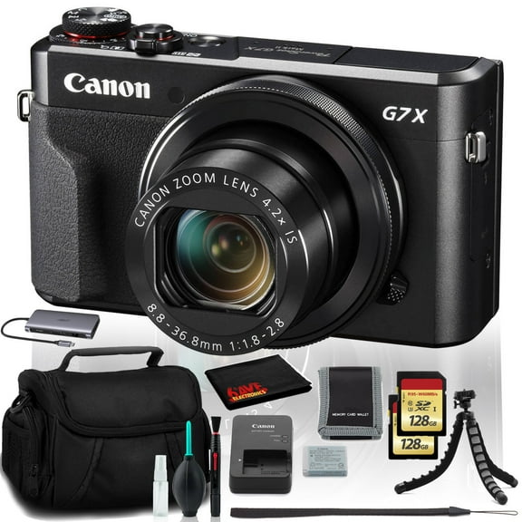 Canon PowerShot G7X Mark II Digital Camera with built-in Wi-Fi (2)128GB SD Cards (New)
