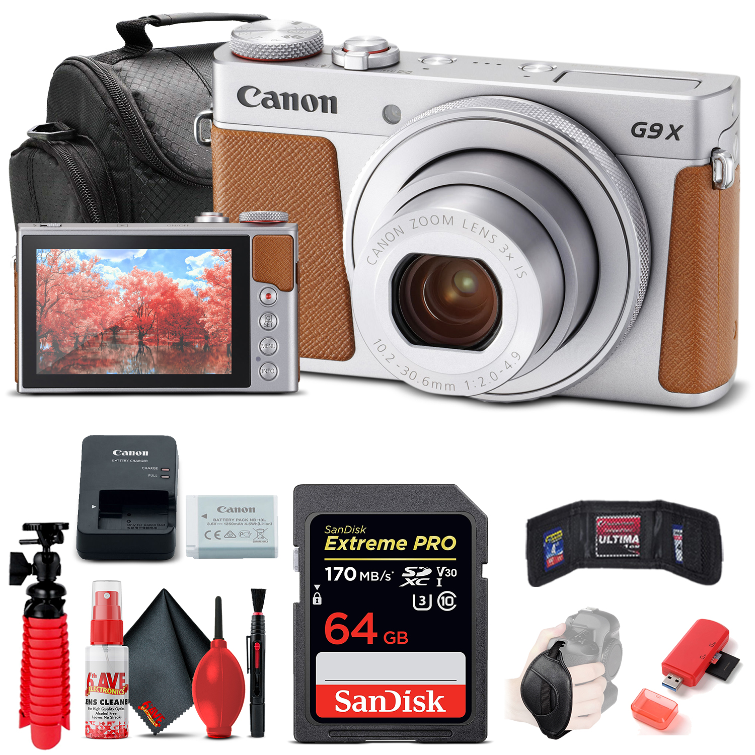 Canon PowerShot G9 X Mark II Digital Camera (1718C001) + 64GB Card + More - image 1 of 8