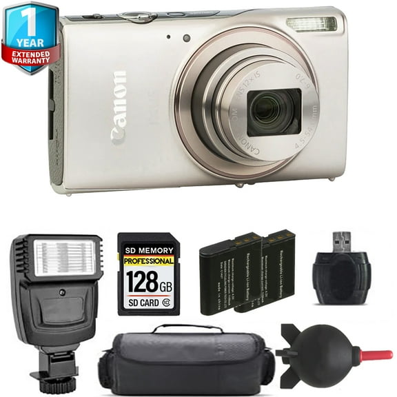 Canon PowerShot IXUS 285 HS Digital Camera (Silver) + Extra Battery + Flash+ 1 Yr Warranty