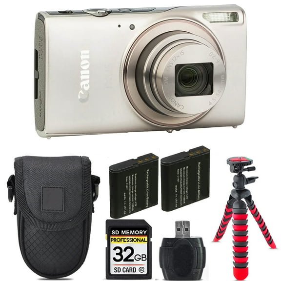 Canon PowerShot IXUS 285 HS Digital Camera (Silver) + Extra Battery +Tripod + Case -32GB Kit (International Version)