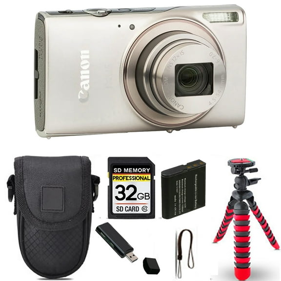 Canon PowerShot IXUS 285 HS Digital Camera (Silver) + Spider Tripod + Case - 32GB Kit (International Version)