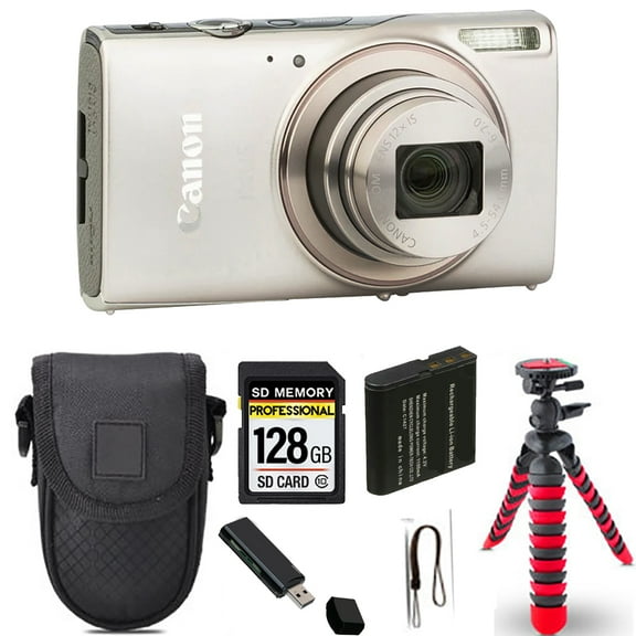 Canon PowerShot IXUS 285 HS Digital Camera (Silver)+ Spider Tripod + Case - 64GB Kit