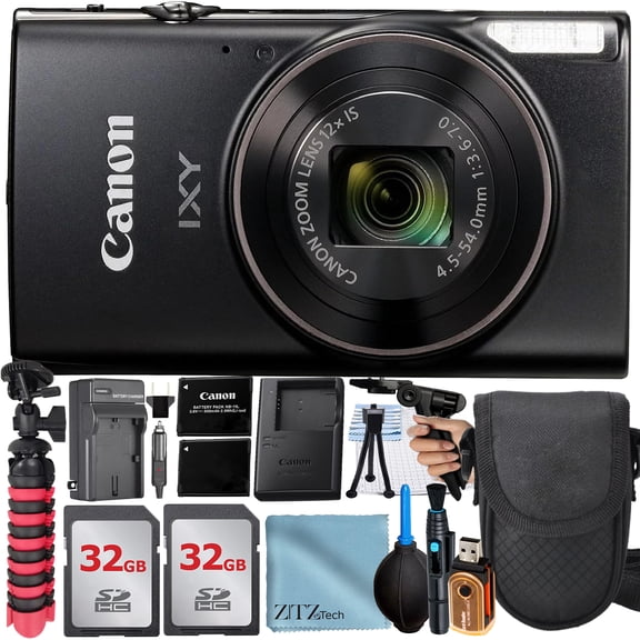 Canon PowerShot IXY 650 (ELPH 360) HS Digital Camera (Black) with 2 Pack SanDisk 32GB Memory Card + Case + Tripod + ZeeTech Professional Bundle (International Version)